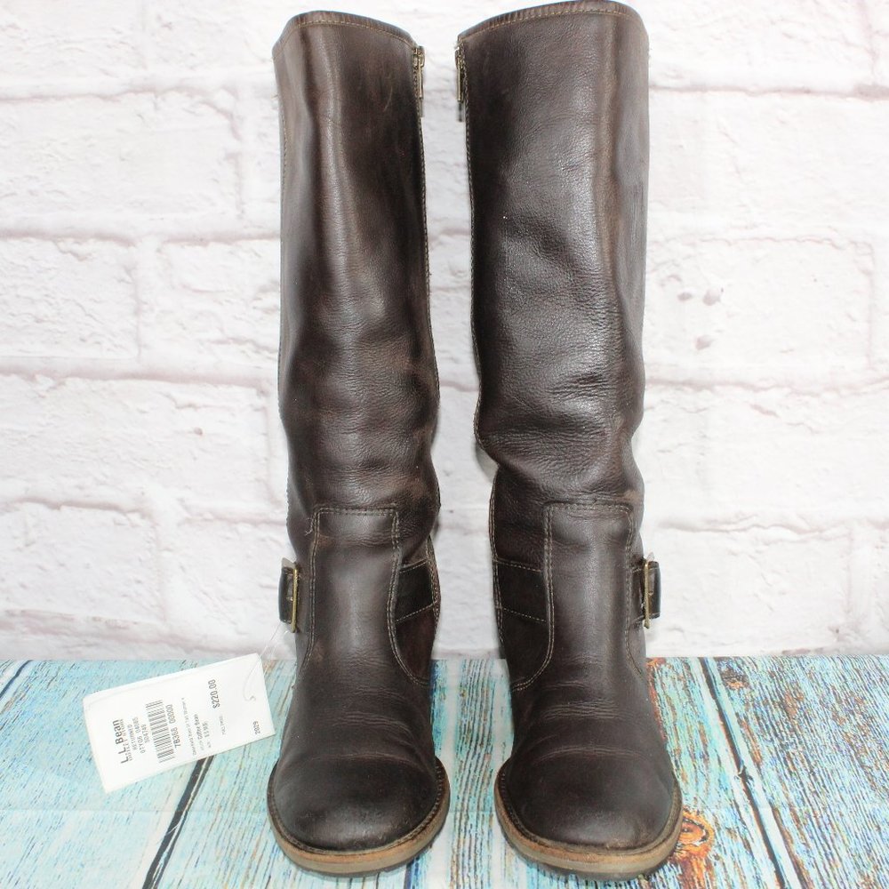 LL Bean Deerfield Brown Leather Side Zip Buckle Tall Boots Size 8.5 M(B) - Picture 4 of 10